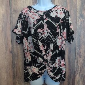 Lexington Avenue Elegant Floral Knot Front Blouse XL              D243